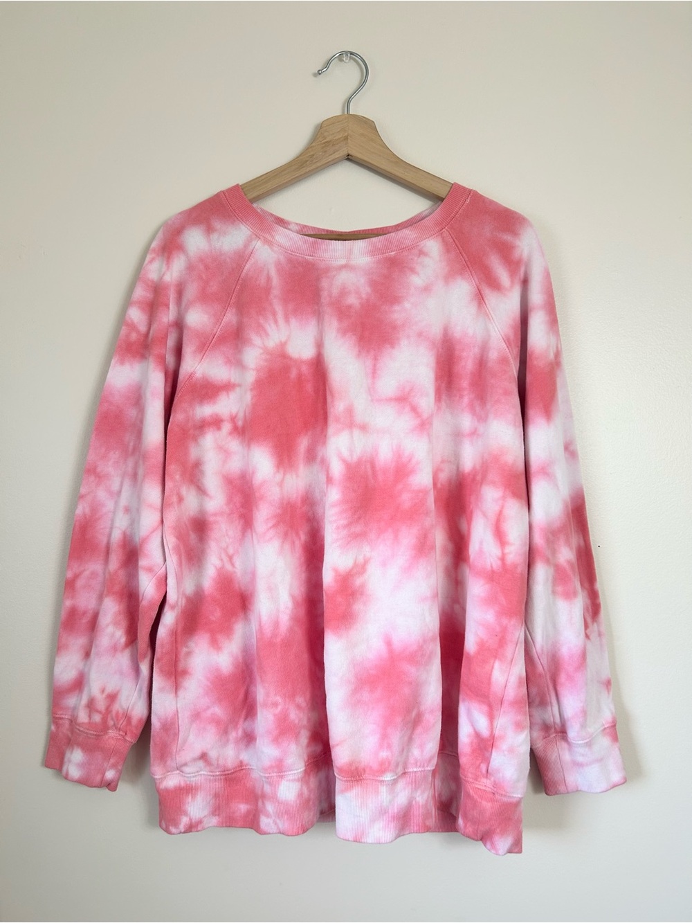 Torrid 1X Pink White Tie Dye Oversized Crewneck Sweatshirt Pullover⁠